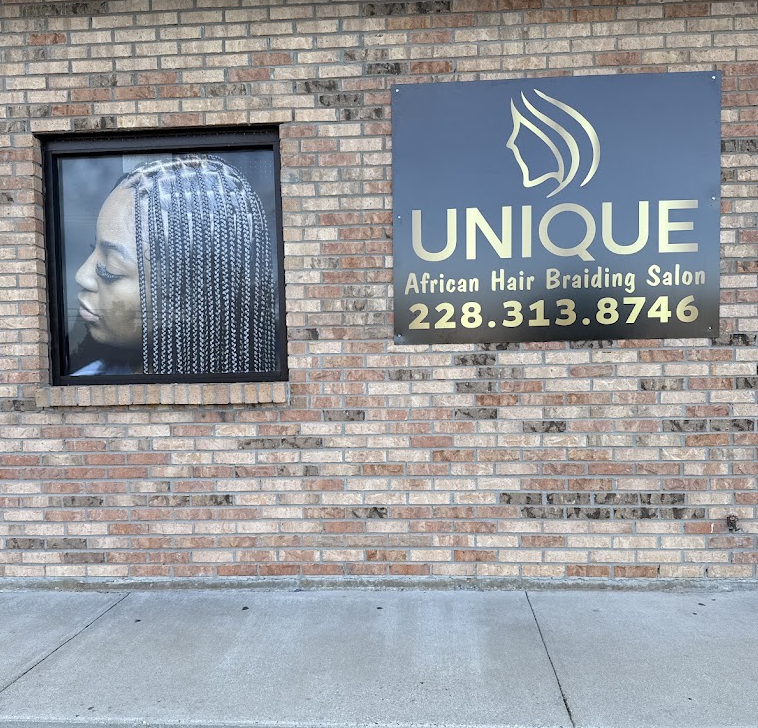 The Unique African Hair Braiding Salon storefront in Gulfport, MS
